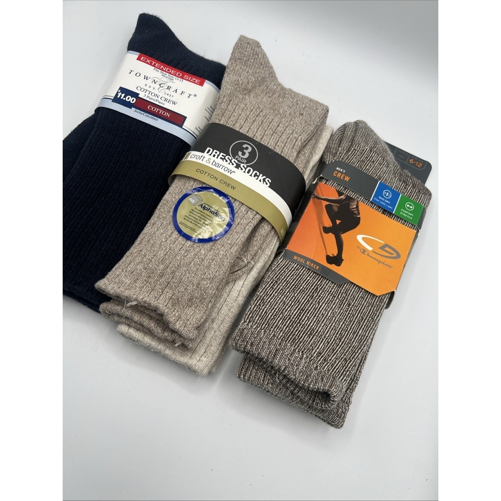 Lot Of 4 NOS Champion Men's Wool Hiker & Cotton Crew Socks Tan Navy Brown USA